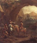 Adam Colonia Landscape with troopers and soldiers beneath a rocky arch Spain oil painting artist